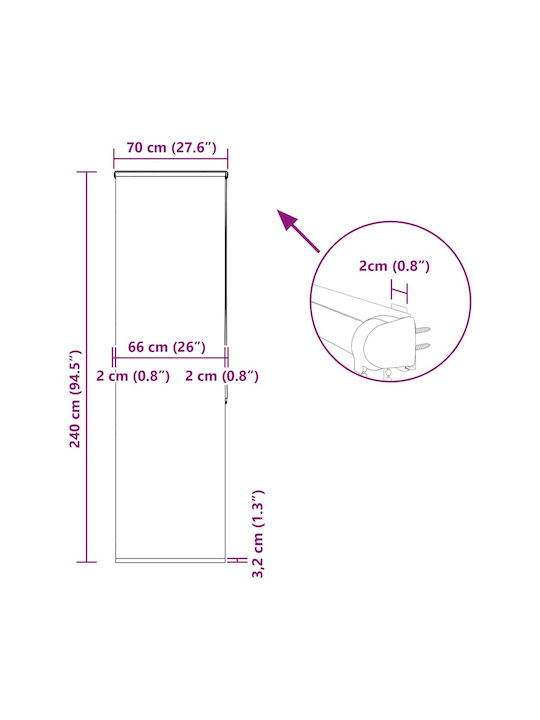 Vidaxl Perdea de Duș cu Casetă Rulou 70x240 cm Lățime Material 66 cm Multicolor