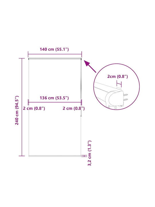 Vidaxl Perdea de Duș cu Casetă Rulou 140x240 cm Lățime Material 136 cm Multicolorată