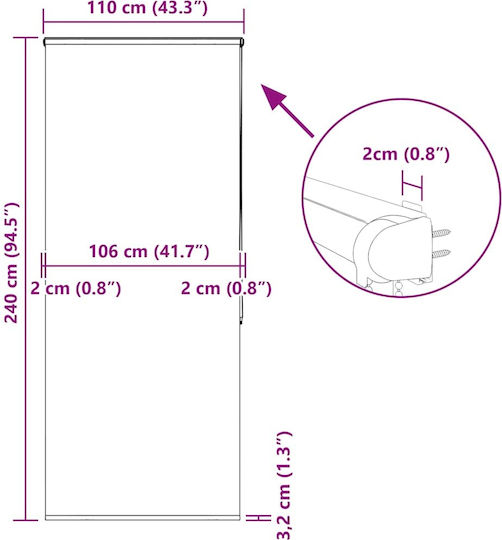 Vidaxl Завеса за душ Ролка Касета 110x240см Ширина на плата 106см Сив