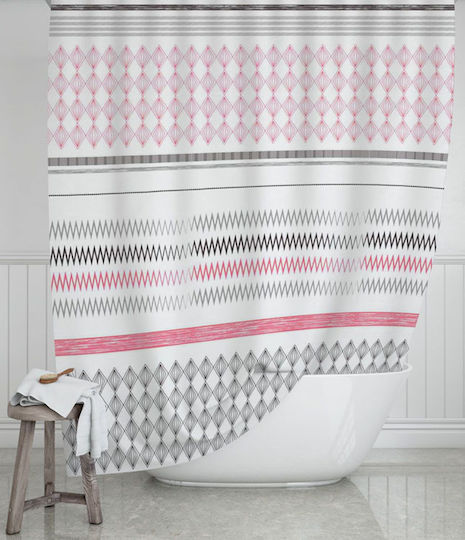 Estia Stripes Κουρτίνα Μπάνιου Υφασμάτινη 180x200 cm Ροζ
