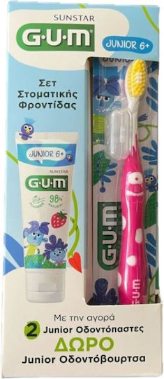 GUM Junior Σετ Παιδική Οδοντόκρεμα με Οδοντόβουρτσα για 6+ Χρονών 2τμχ με Γεύση Φράουλα 100ml