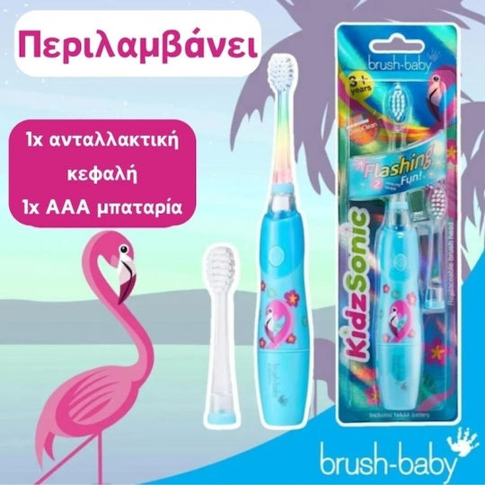 Brush Baby Kidz Sonic Παιδική Ηλεκτρική Οδοντόβουρτσα με Χρονόμετρο για 3+ Χρονών Flamingo με Ανταλλακτικά