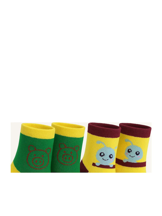 Beboulino Παιδικές Κάλτσες Pig Yellow Green 2 Ζευγάρια
