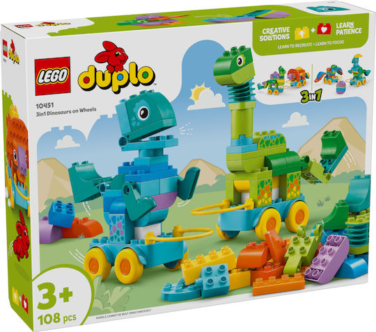 LEGO Duplo 3in1 Dinozauri pe Roți pentru 3+ Ani 108 Bucăți