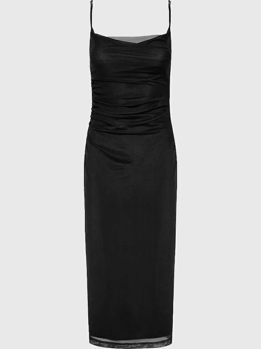 Summer Midi Evening Drape Open Back Dress with Tulle Black