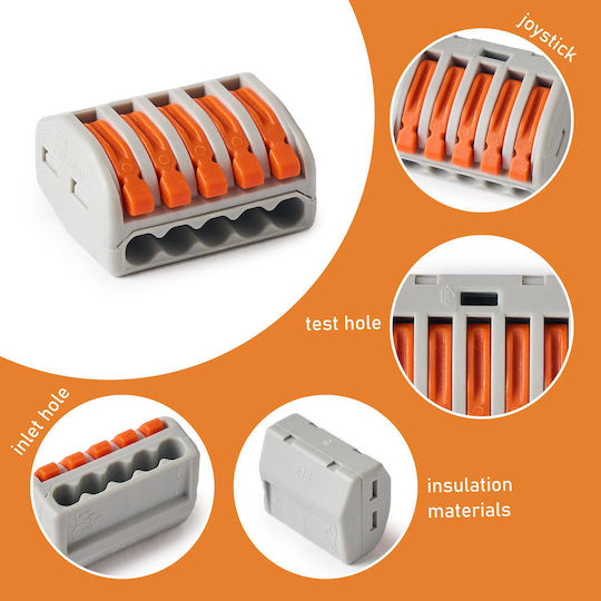 Clema Set of Quick Connectors, Quick Lever Terminal Blocks for Electrical Installations with 2, 3, 5, and 8 Pins, Type 222 35buc