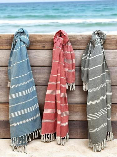 Linea Home Beach Towel Pareo Cotton Grey with Fringes 90x170cm