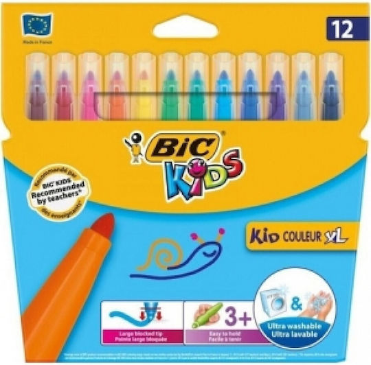 BIC Kids Couleur XL Μαρκαδόροι Ζωγραφικής Χονδροί, Πλενόμενοι Σετ 12 χρώματα