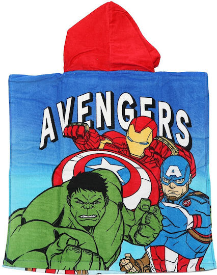 Marvel Avengers Παιδικό Βαμβακερό Πόντσο Θαλάσσης 55x110εκ Ye18250 Μπλε