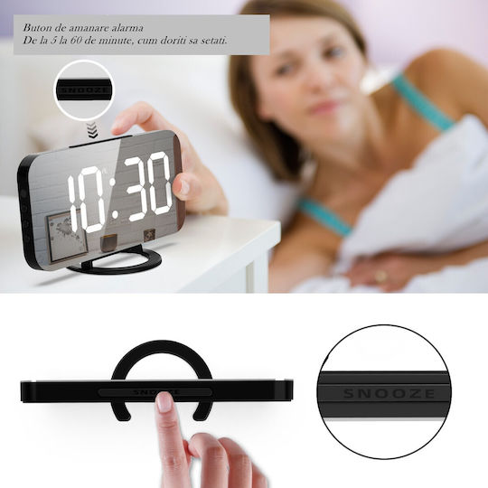 Ceas De Masă Digital Led Din Plastic Cu Ceas Deșteptător Alb