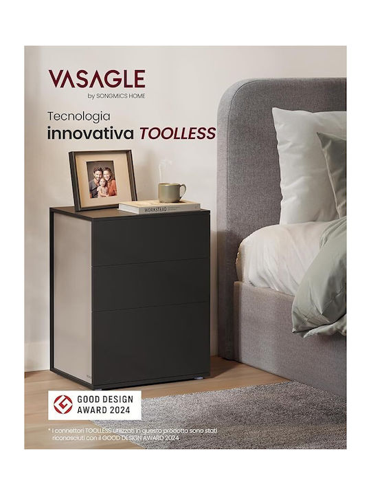 Black Wooden Bedside Table 45x35x58.7cm