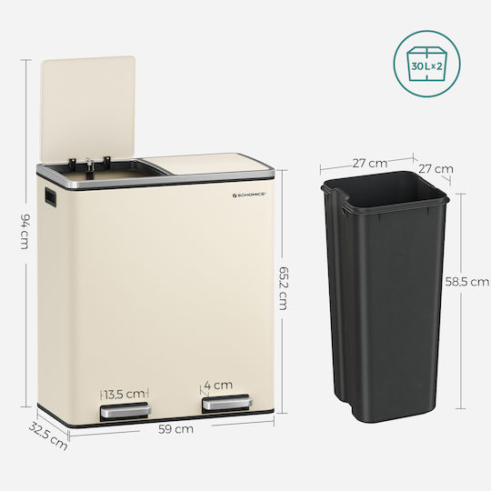 Coș de Gunoi Songmics în Două Tonuri 60L Cu Pedală de Închidere Silențioasă 58,5x36x65cm Ltb060a01