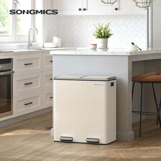 Coș de Gunoi Songmics în Două Tonuri 60L Cu Pedală de Închidere Silențioasă 58,5x36x65cm Ltb060a01