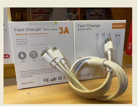 3-in-1 Flippy Sx USB Cable 21 USB To Micro USB USB-C iPhone Compatible 3A 1.2m White
