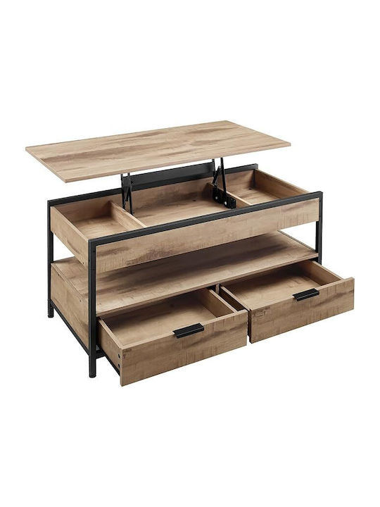 Rectangular Central Wooden Coffee Table with Lifting Mechanism and Drawers Brown 100x50x48cm