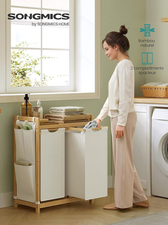 Songmics Σετ Καλάθια Απλύτων Bamboo 100lt με Καπάκι 67x33x78cm Μπεζ