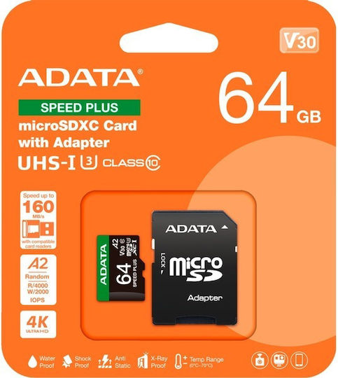Adata microSDXC 64GB U3 V30 A2 UHS-I 100MB/s With Adapter