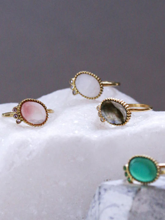 AEC Paris Damen Ring mit Zirkonia aus Stahl Vergoldet