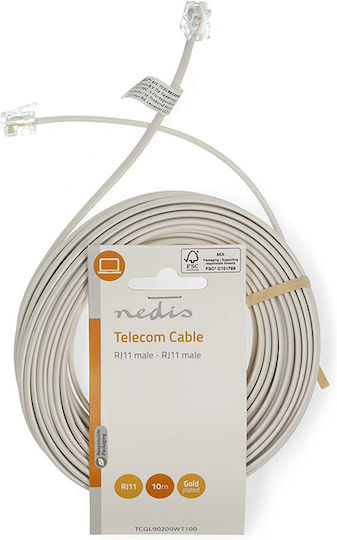 Nedis Flat Τηλεφωνικό Καλώδιο RJ11 6P4C 10m Λευκό (TCGL90200WT100)
