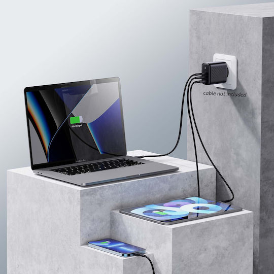 Voltme Φορτιστής Χωρίς Καλώδιο GaN με Θύρα USB-A και 2 Θύρες USB-C 67W Power Delivery / Quick Charge 3.0 Μαύρος (Revo)