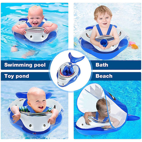 Piscină Gonflabilă pentru Copii cu Parasolar Curele de Susținere pentru Burtică Rechin Potrivită 6-30 Luni Bebelogic