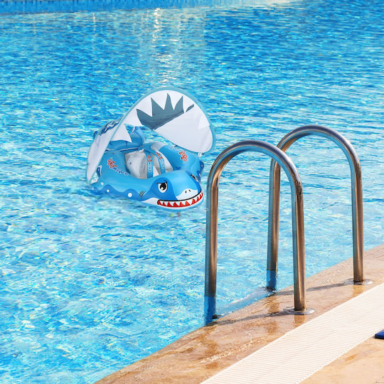 Piscină Gonflabilă pentru Copii cu Parasolar Curele de Susținere pentru Burtică Rechin Potrivită 6-30 Luni Bebelogic