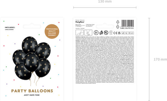 Set of 5 Balloons Latex Black Stars 30cm