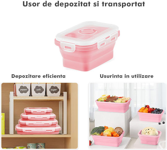 Cutie pentru Mâncare Silicon Roz Potrivit pentru Cuptor cu Microunde 4buc