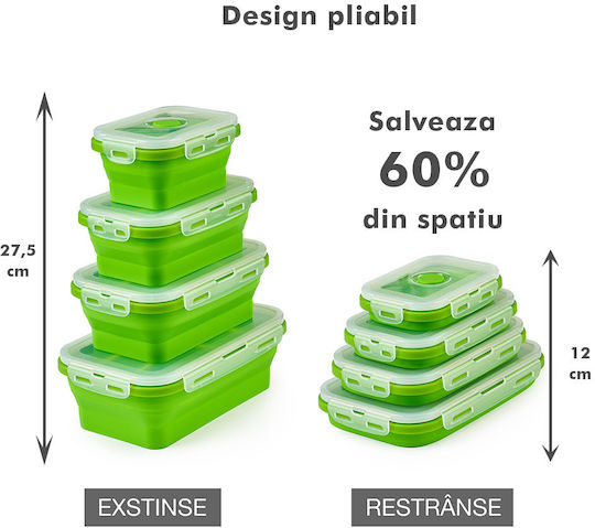 Cutie pentru Mâncare Silicon Verde Potrivit pentru Cuptor cu Microunde 4buc