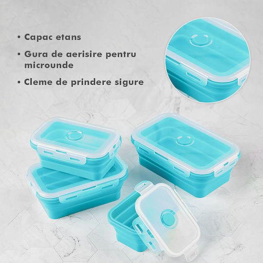 Lunchbox Silikon Turquoise Geeignet für die Mikrowelle 4Stück