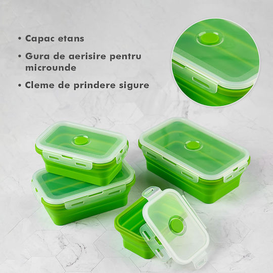 Cutie pentru Mâncare Silicon Verde Potrivit pentru Cuptor cu Microunde 4buc