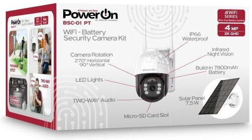 Power On BSC-01 IP Surveillance Camera Wi-Fi Full HD+ 4MP Waterproof Battery Powered with Lens 4mm