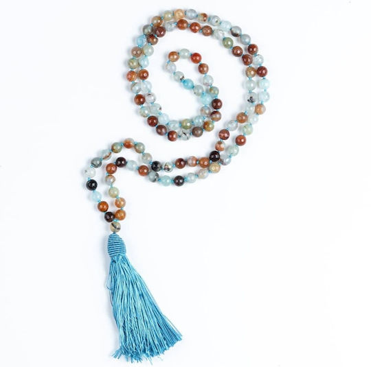 Cuoro Agate Worry Beads with Tassel Μάλα Cuoro Semi-Precious Stones Blue