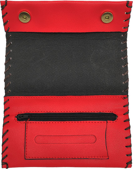 Unisex Vegan Leather Tobacco Pouch with Magnetic Closure Red