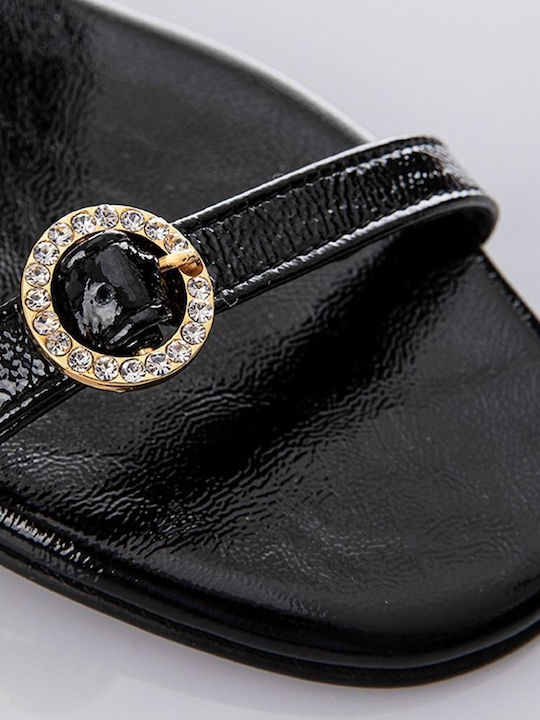 Leather Women's Flat Sandals in Black Color