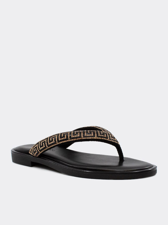 Leather Women's Flat Sandals in Black Color