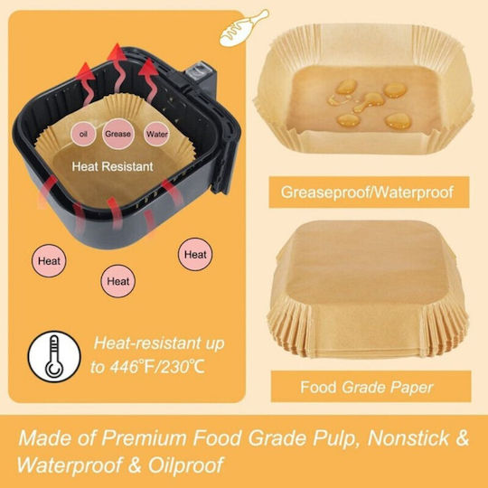 Hârtie De Copt Antiaderentă Pentru Air Fryer 20x20cm 100 Bucăți