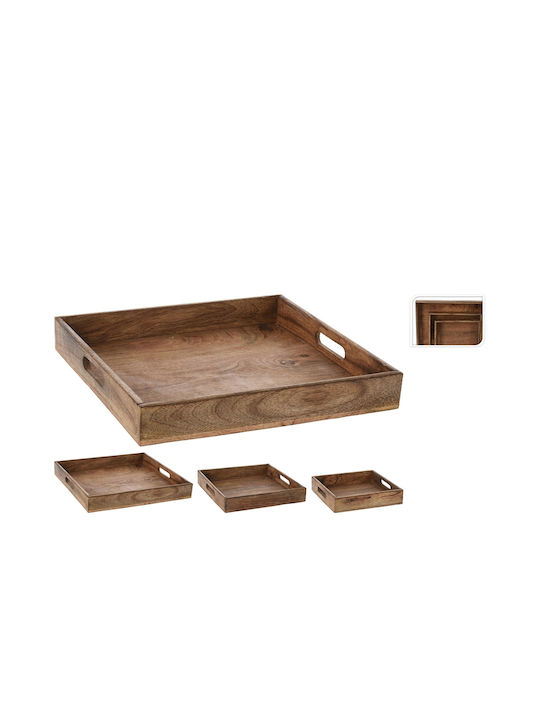 Koopman Wooden Rectangular Serving Tray with Handles in Brown Color 30x30x5cm A65000940 1pcs
