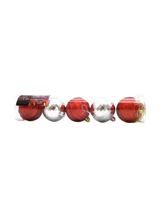 Set of 5 Red Ball Ornaments 6cm