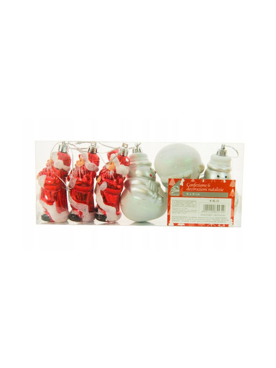 Hanging Snowman Ornament Plastic 9x5cm Set 6pcs