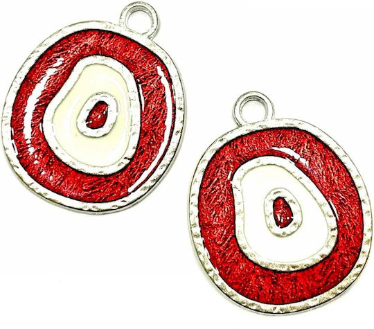 Material for Charms and Other Crafts, Metallic Silver Eye, Red White Enamel, 3x4 cm, Pack of 10 Pieces, Tatu Moyo