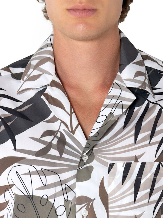 Charles Poplin Short-sleeved Cotton Shirt Khaki