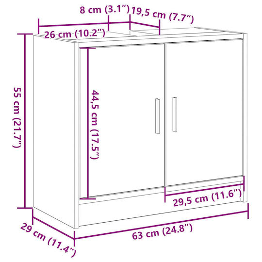 vidaXL Countertop without Sink L63xW29xH55cm Old Wood