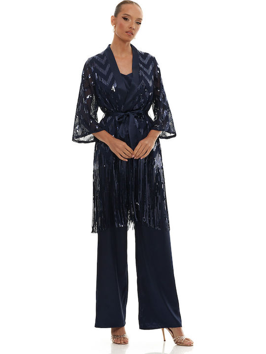 Damen Blau Set mit Hose mit Pailletten