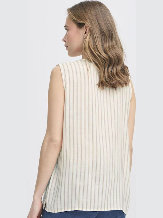 Women's Striped Sleeveless Shirt Beige