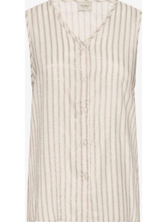 Women's Striped Sleeveless Shirt Beige