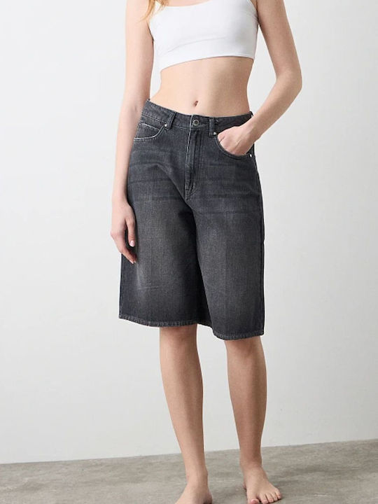 Damen Bermuda Jean Black Denim