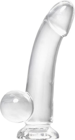 Glass Dildo with Balls and Suction Cup Transparent 15cm