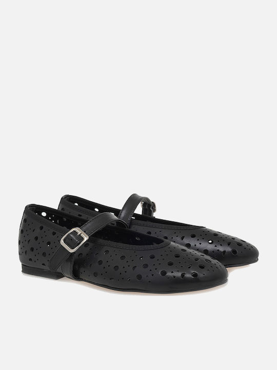 Synthetic Leather Pointy Ballerinas Black