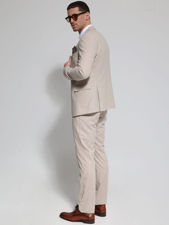 Men's Summer Suit with Vest Beige